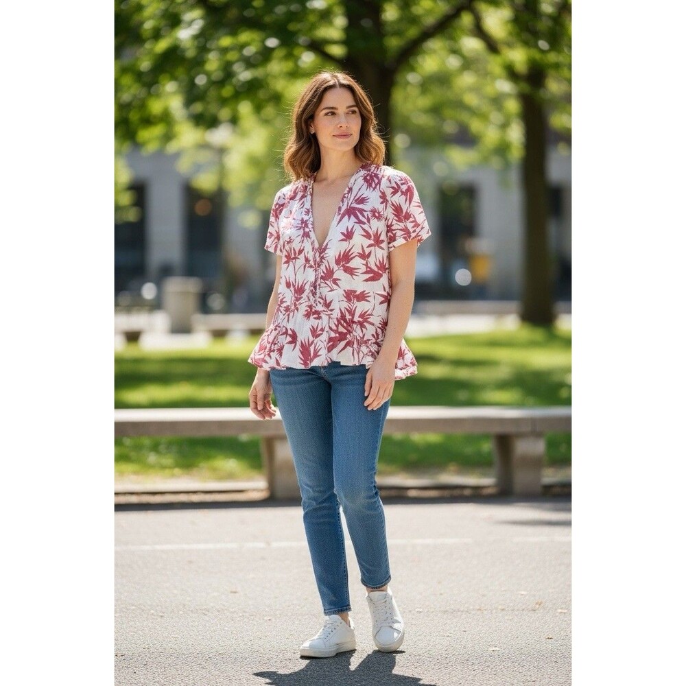 Polo Ralph Lauren Womens Linen Floral Print Wrap Top Womens Large Blouse Summer